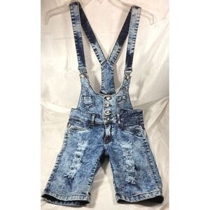 Hot Spice Made in Peru Women's Distressed Denim Overall Shorts - Medium